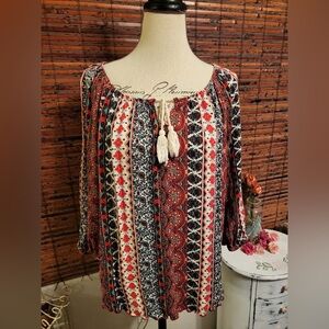 Free Kisses Red and Black Boho Blouse